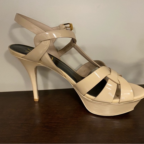 SAINT LAURENT Tribute Platform Sandals Beige 38.5 75mm - Picture 10 of 16